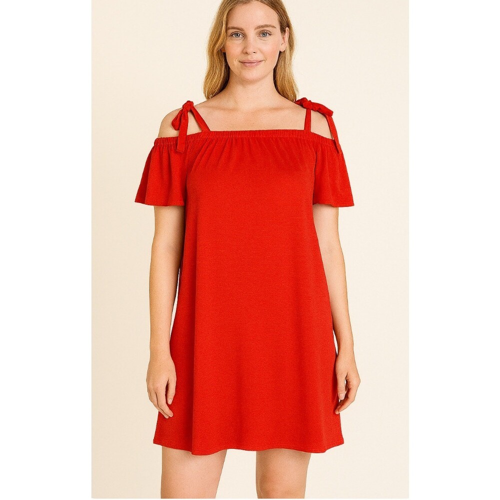 Green Envelope brand tomato orange in color textured square dress tie shoulders